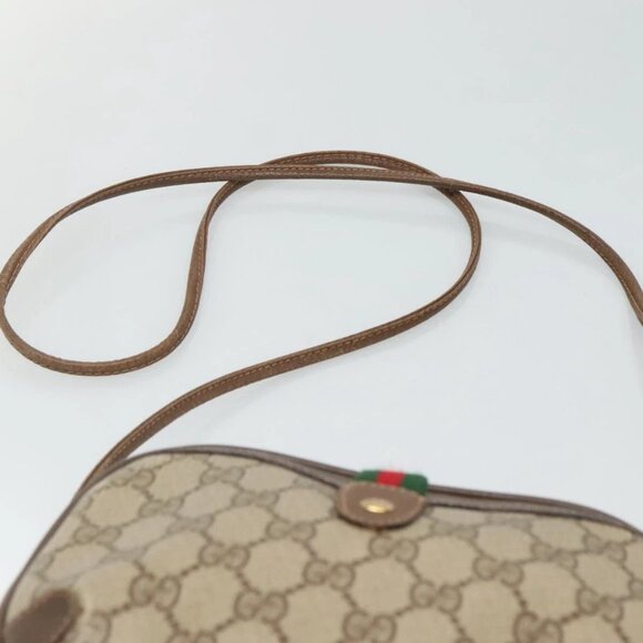 GUCCI GG Supreme Web Sherry Line Shoulder Bag PVC Beige Green Red Auth BA508 - Picture 9 of 16